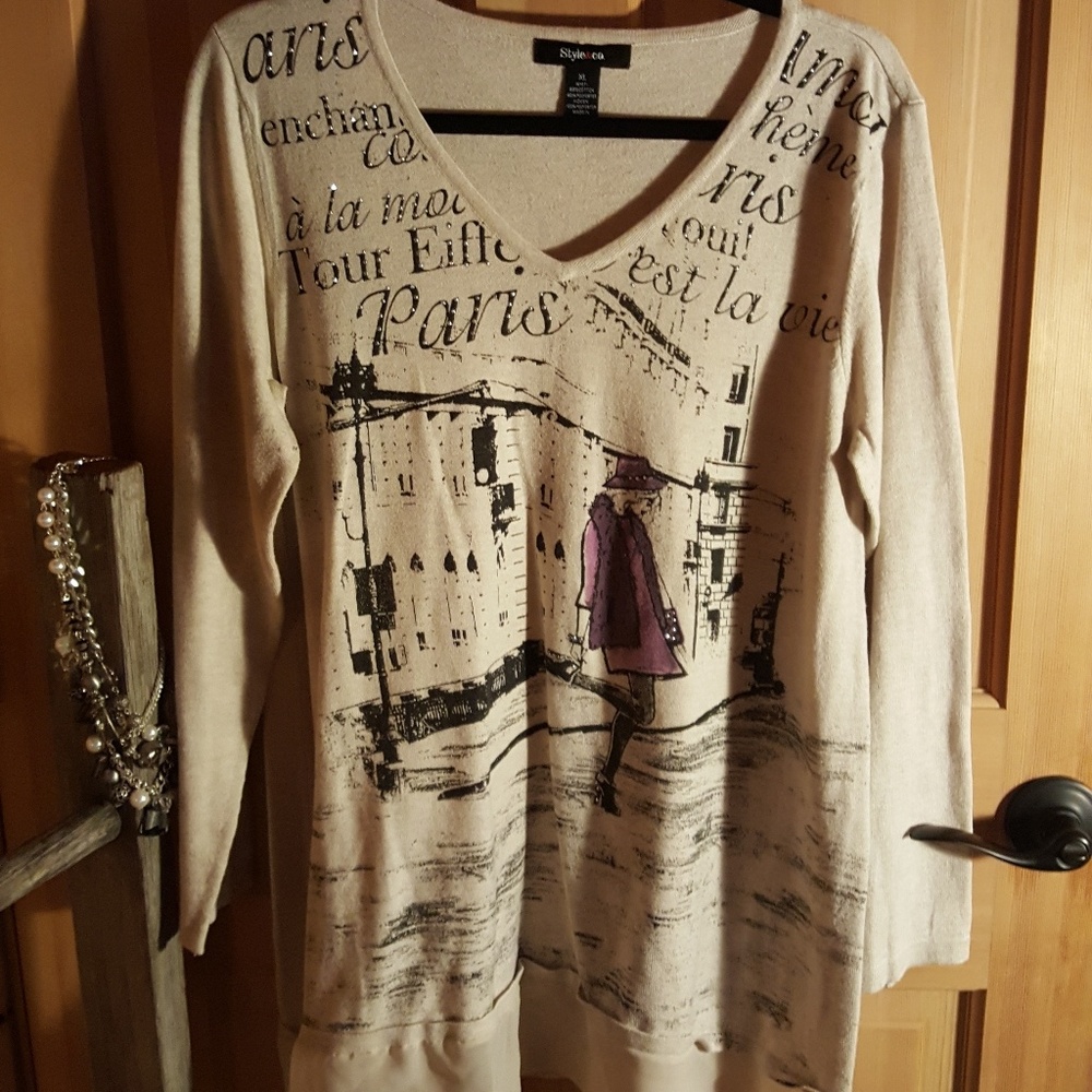 Style & Co. Paris shirt with black lettering desig
